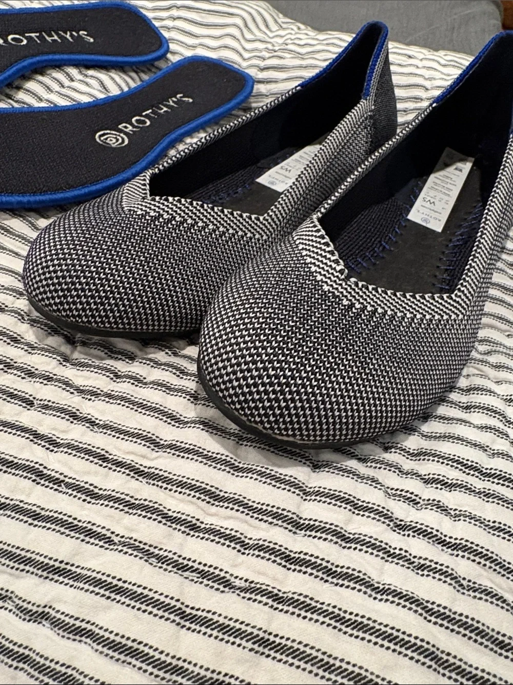 Rothy's Black and White Knit Pointed Flats